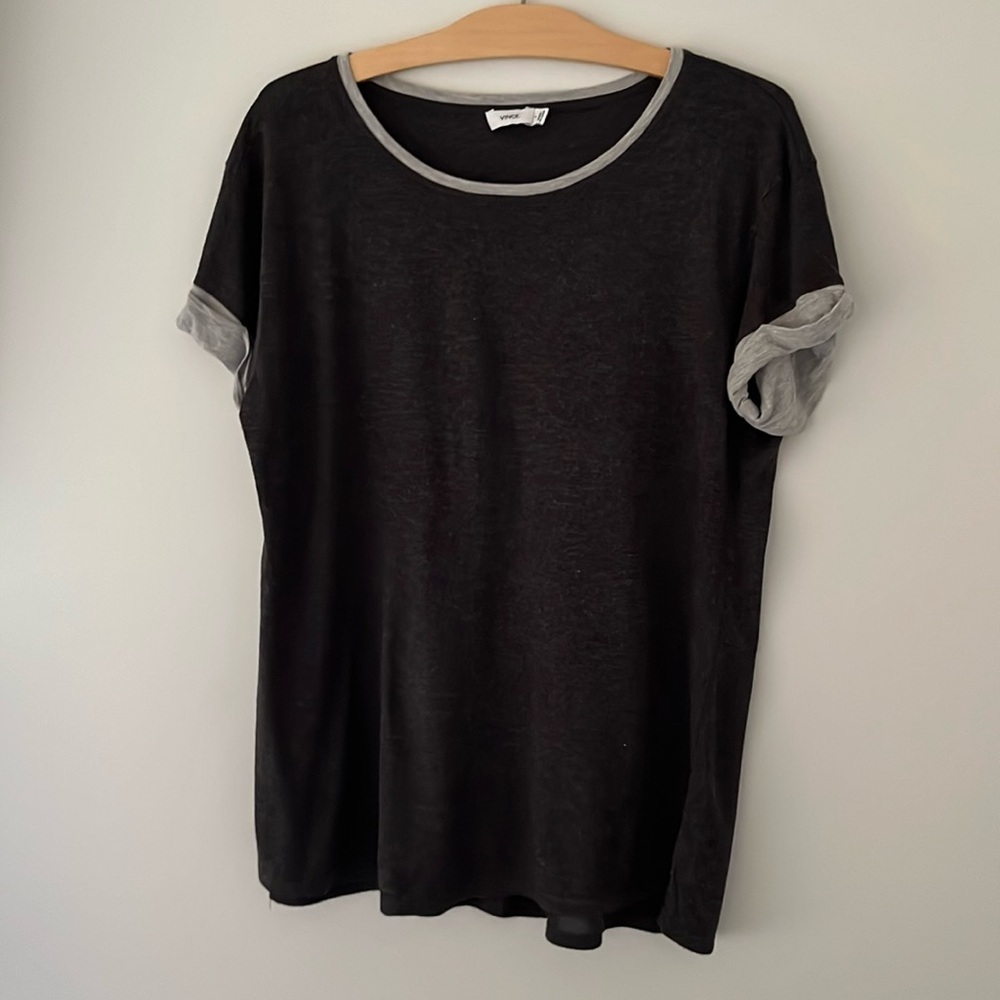 **2 for $20** Vince charcoal short sleeve relaxed fit top with gray trim, small